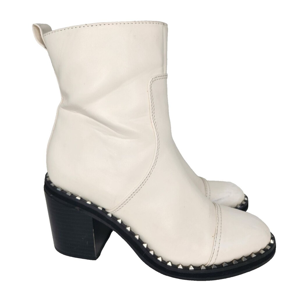 Sam Edelman Circus White Vegan Leather Ankle Boots Silver Studs Women's 8M